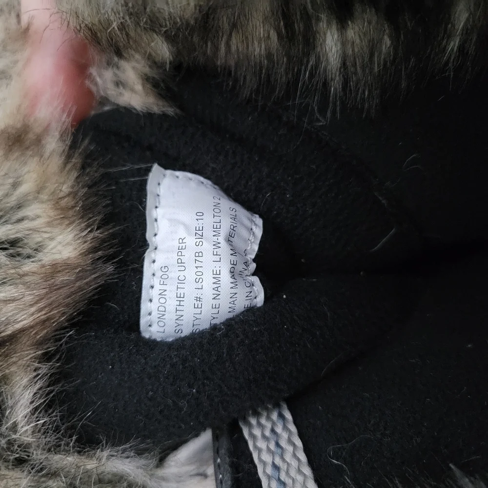 London Fog Black & Gray with Cream & Black Fur All Weather Boots, Size 10